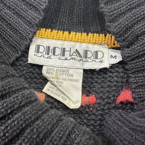 Vintage 80s Richard and Company Popcorn Knit Sweater Black Rainbow Nubby - Picture 5 of 5
